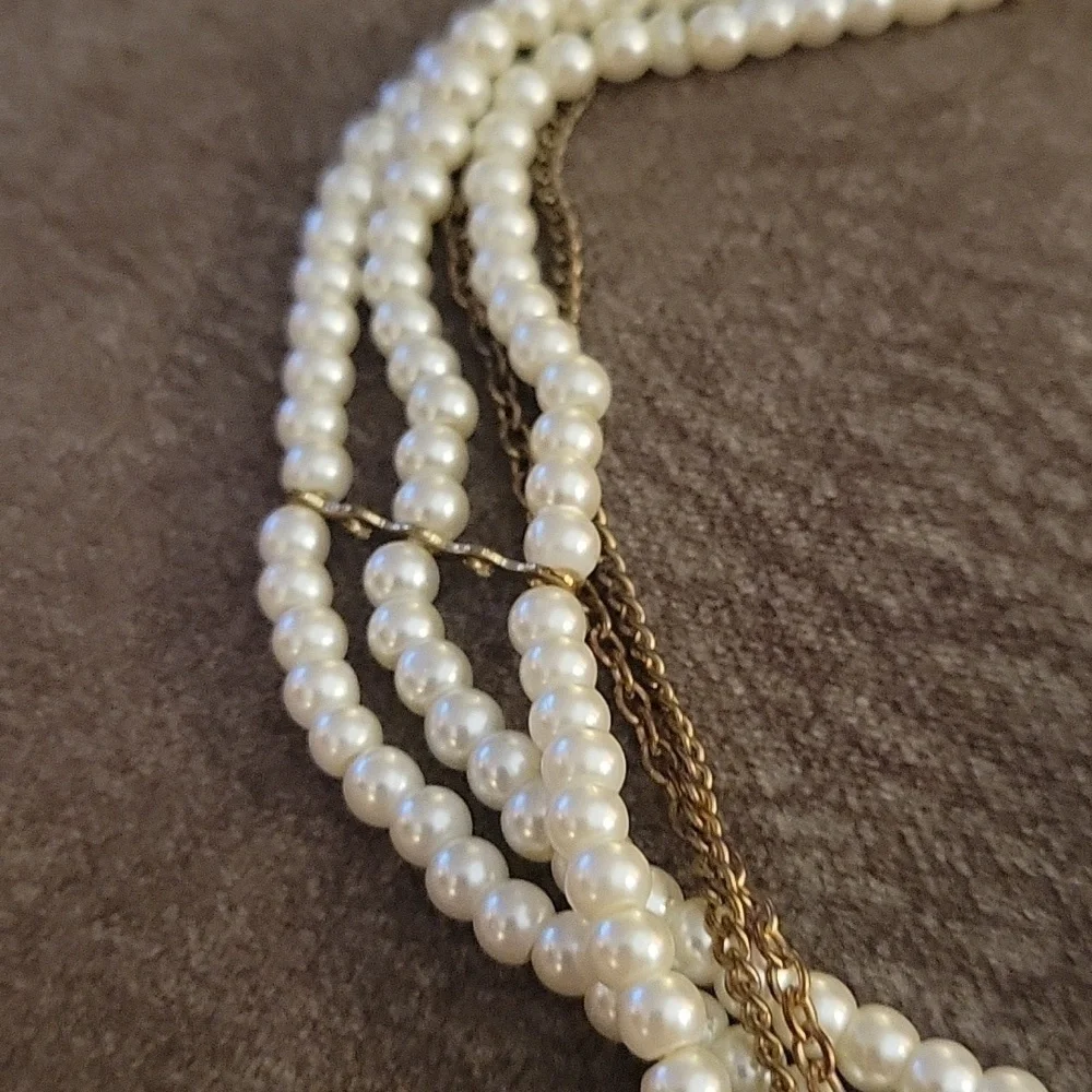 Y2k Glass Pearl Layered Chain Cross Heart Pendant Flapper Necklace